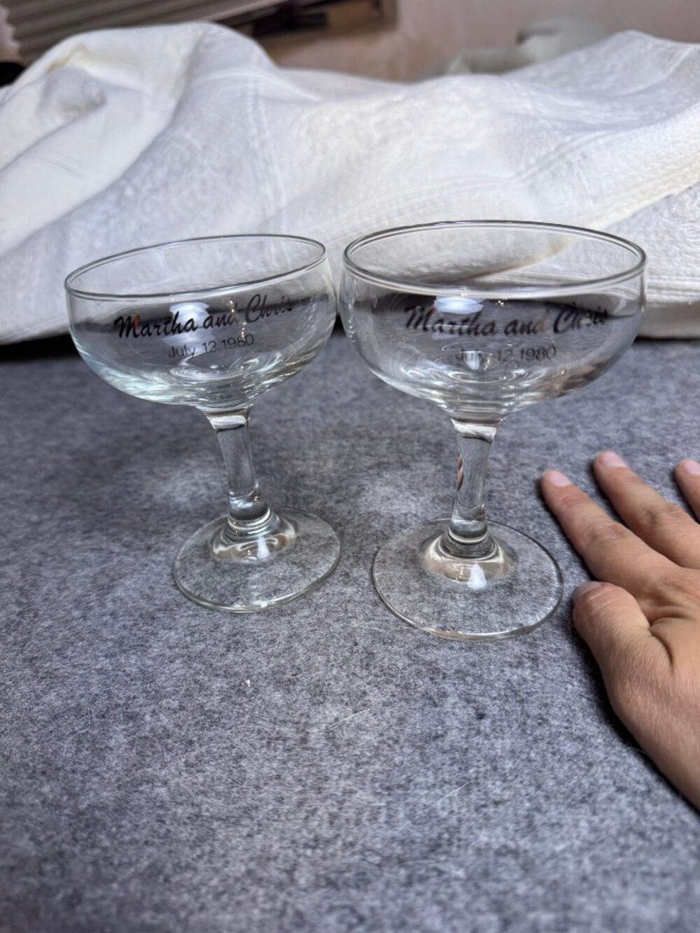 Vintage 1980 Personalized Wedding Champagne Coupe Glasses, Set of 2 - Picture 2 of 7